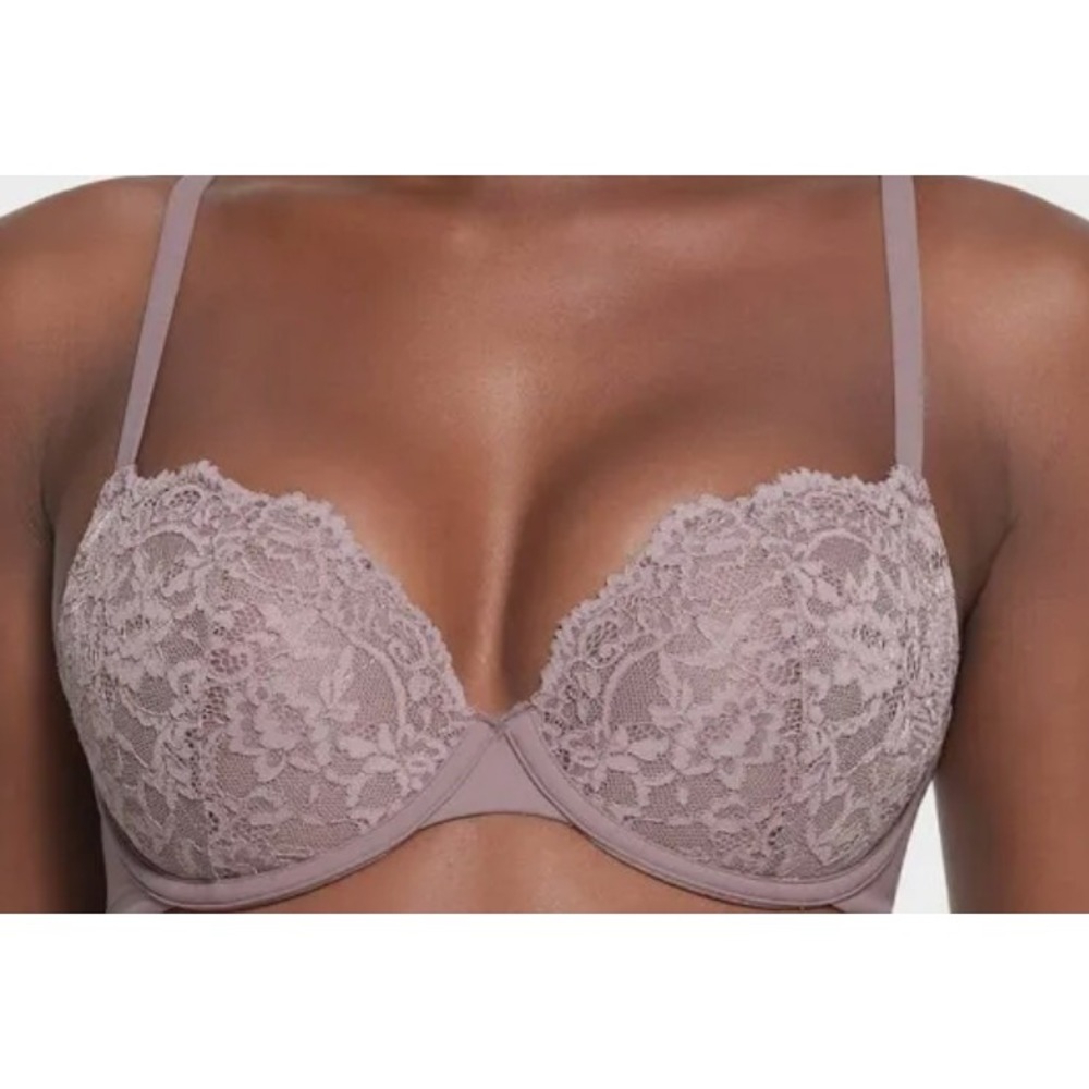 New SKIMS Fits Everybody Lace Padded Push-Up Demi Bra 36DD BA-DEM-4666 ZINC NWT